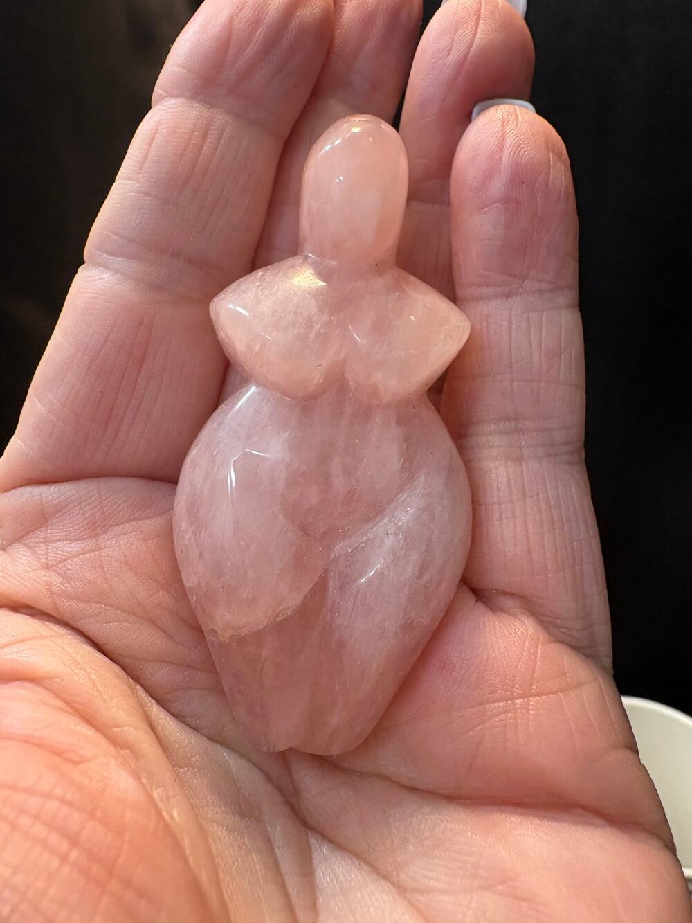 Hand Carved Rose Quartz Stone Goddess Figure 36g 3”